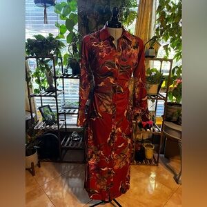 Donna Karan Red and Gold Long Sleeve Dress